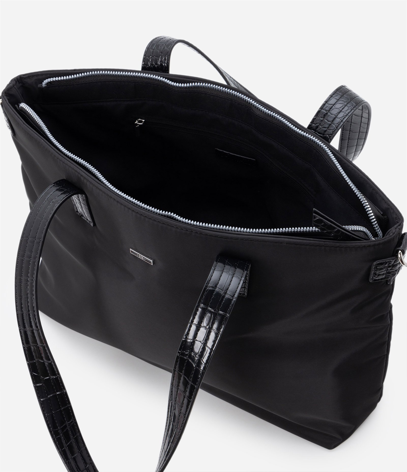 Bolsa Shopper Grande com Alças em Croco Preto 8