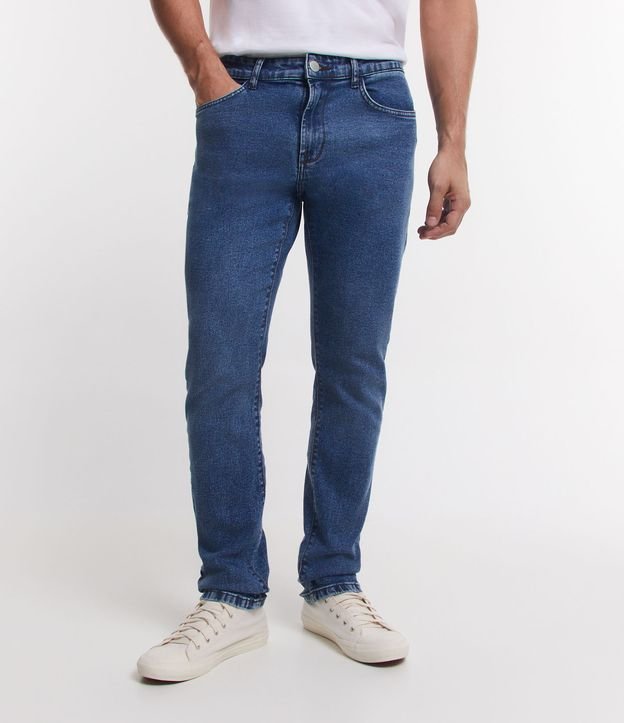 Calça Slim em Jeans com Bolsos Azul 3