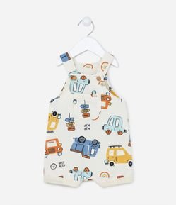 Jardineira Infantil em Moletom com Estampa de Carros - Tam RN a 18 meses