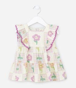 Vestido Infantil em Tricoline com Babado na Manga - Tam 0 a 18 meses