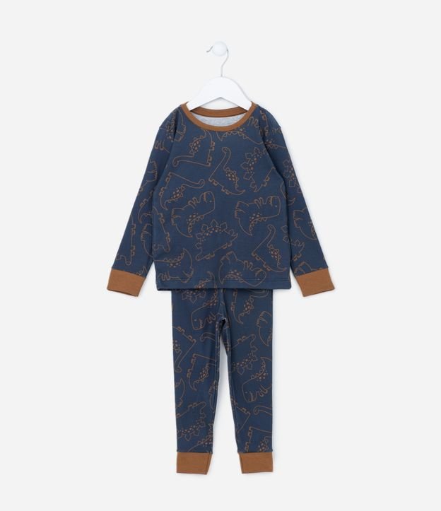 Pijama Longo Infantil com Estampa Dinos Outline - Tam 2 a 4 Anos