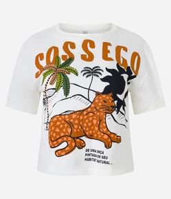 Blusa T-shirt em Meia Malha com Estampa Onça