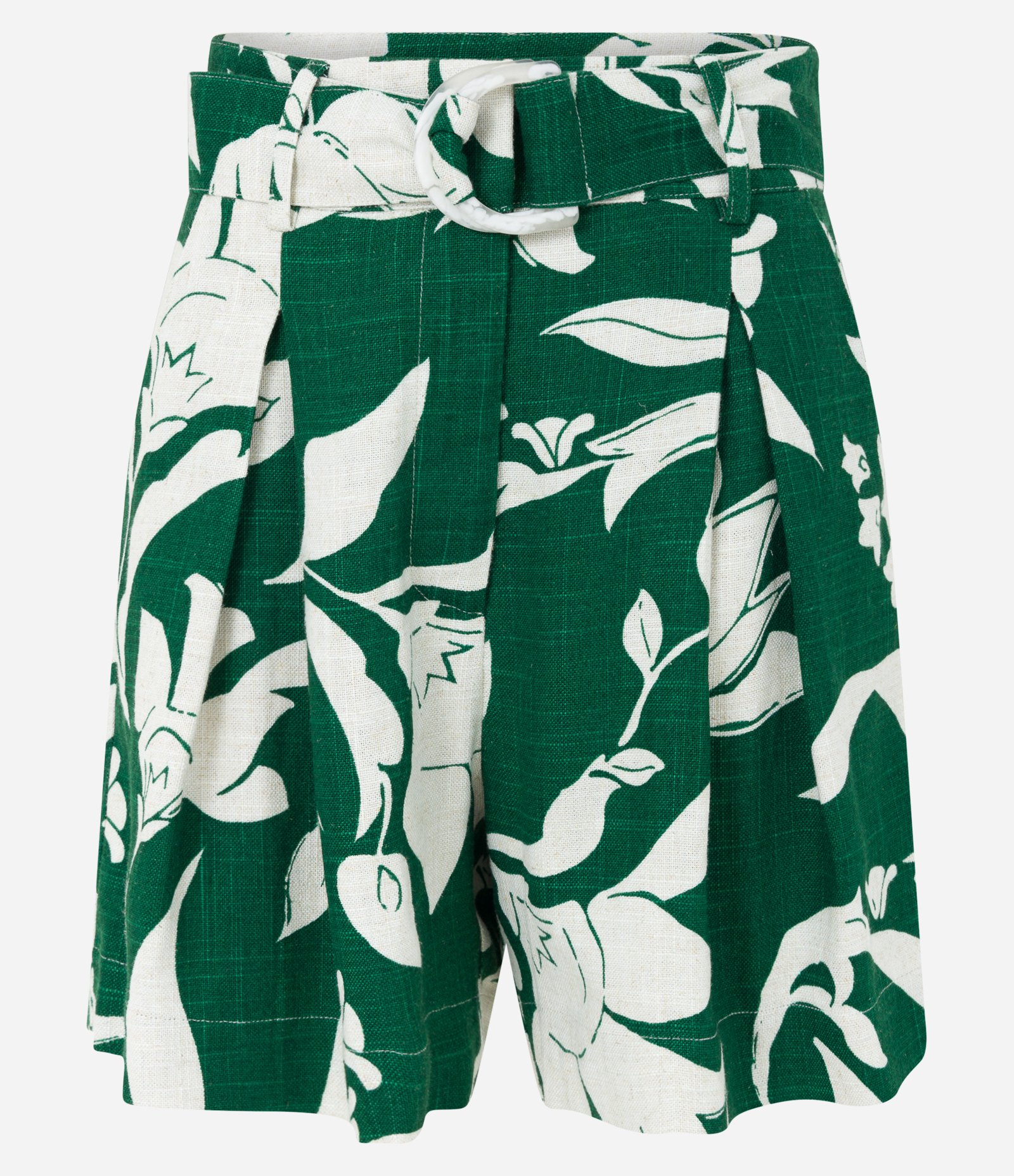 Short Estruturado em Viscolinho com Cinto e Estampa Folhagem Verde 4