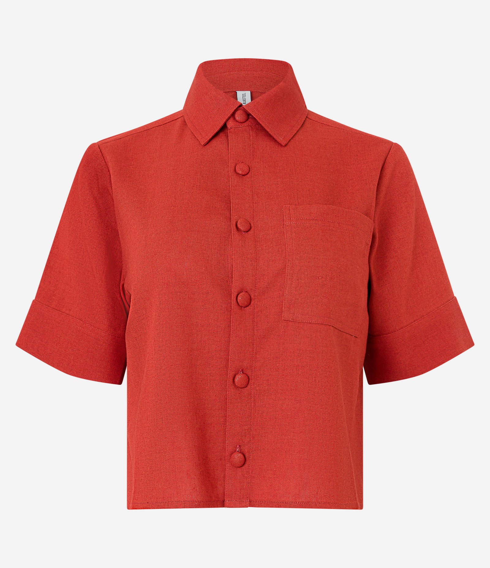 Camisa Curta em Linho com Barra Arredondada Vermelho Telha 6