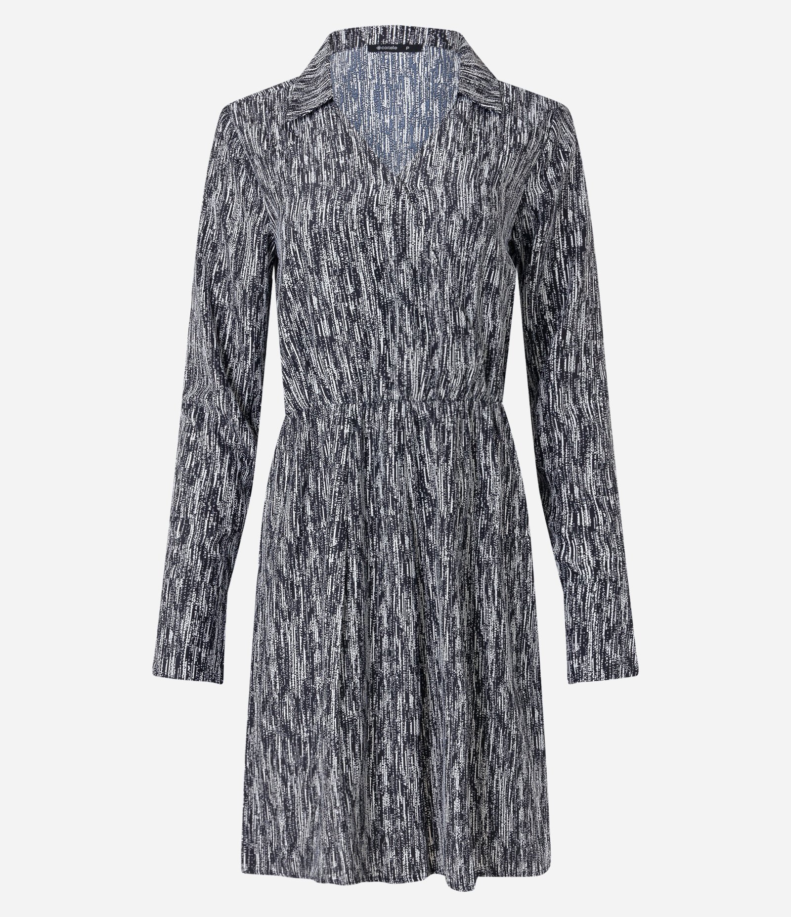 Vestido Chemise em Crepe com Amarração na Cintura e Estampa Abstrata Preto/ Branco 6