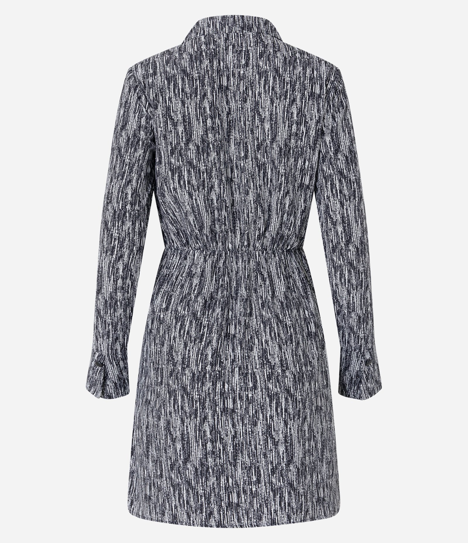 Vestido Chemise em Crepe com Amarração na Cintura e Estampa Abstrata Preto/ Branco 7