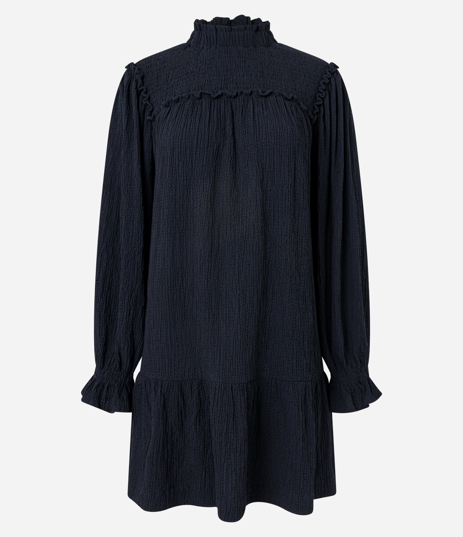 Vestido Curto em Viscose com Gola Alta e Lastex Preto 6