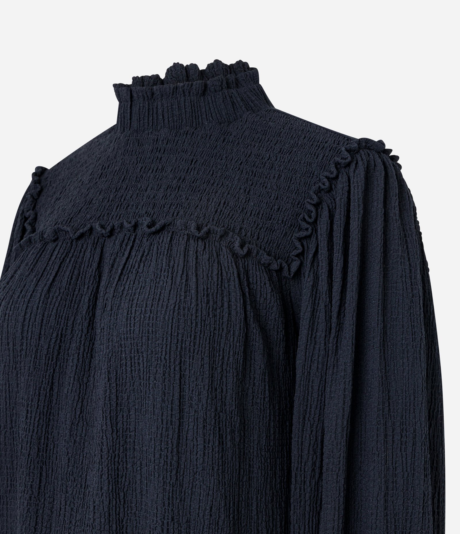 Vestido Curto em Viscose com Gola Alta e Lastex Preto 7