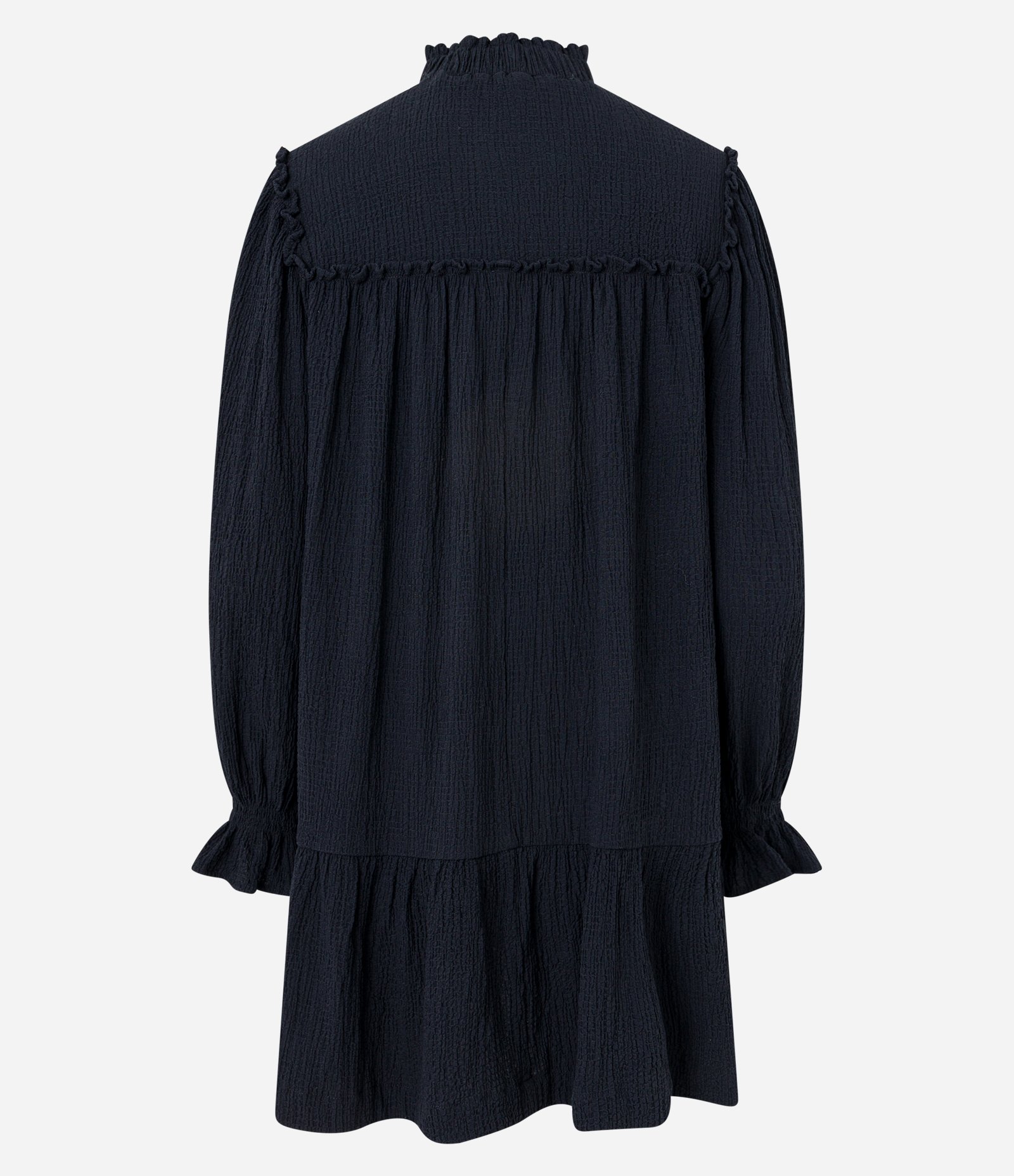 Vestido Curto em Viscose com Gola Alta e Lastex Preto 8