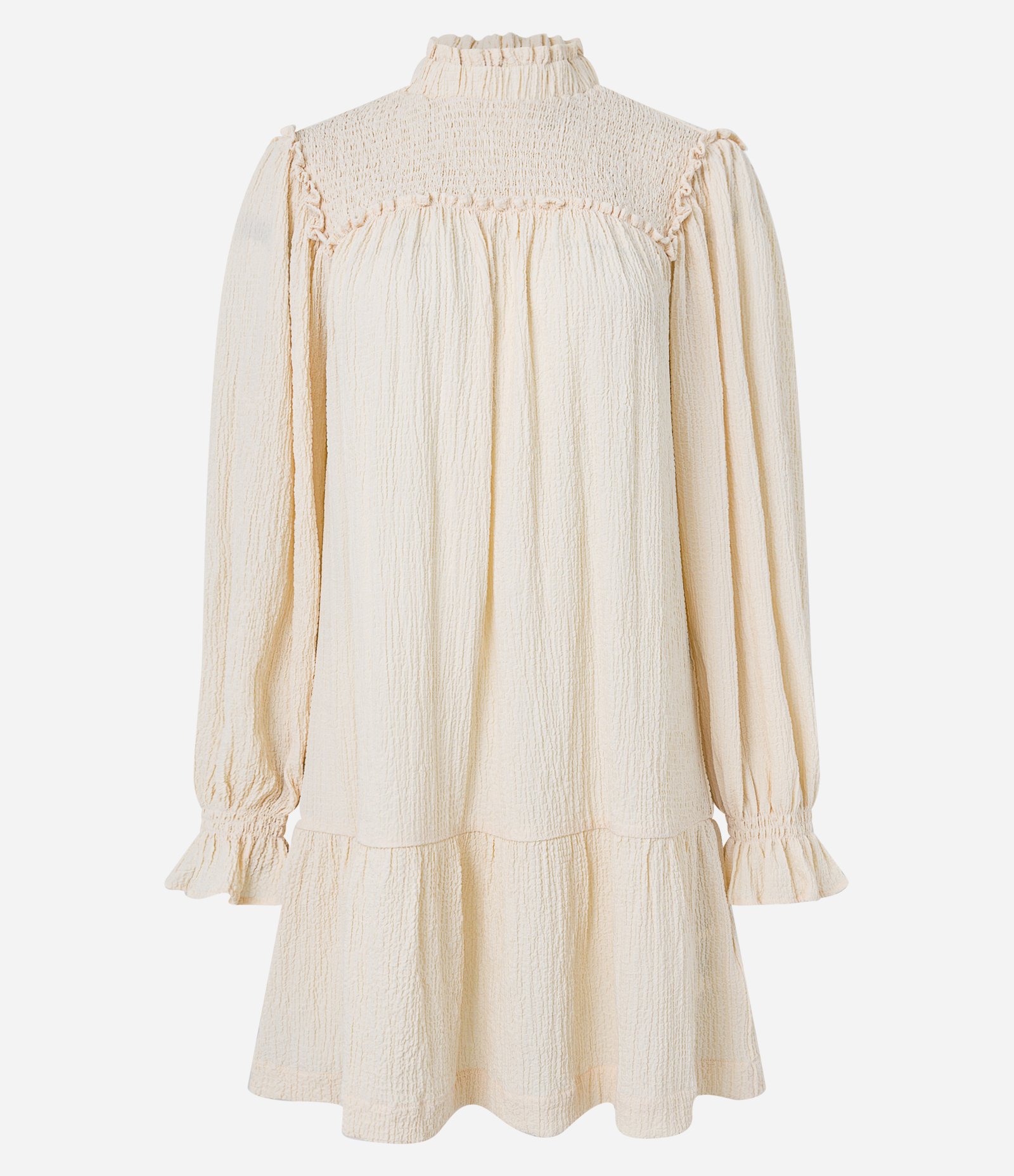 Vestido Curto em Viscose com Gola Alta e Lastex Bege 5