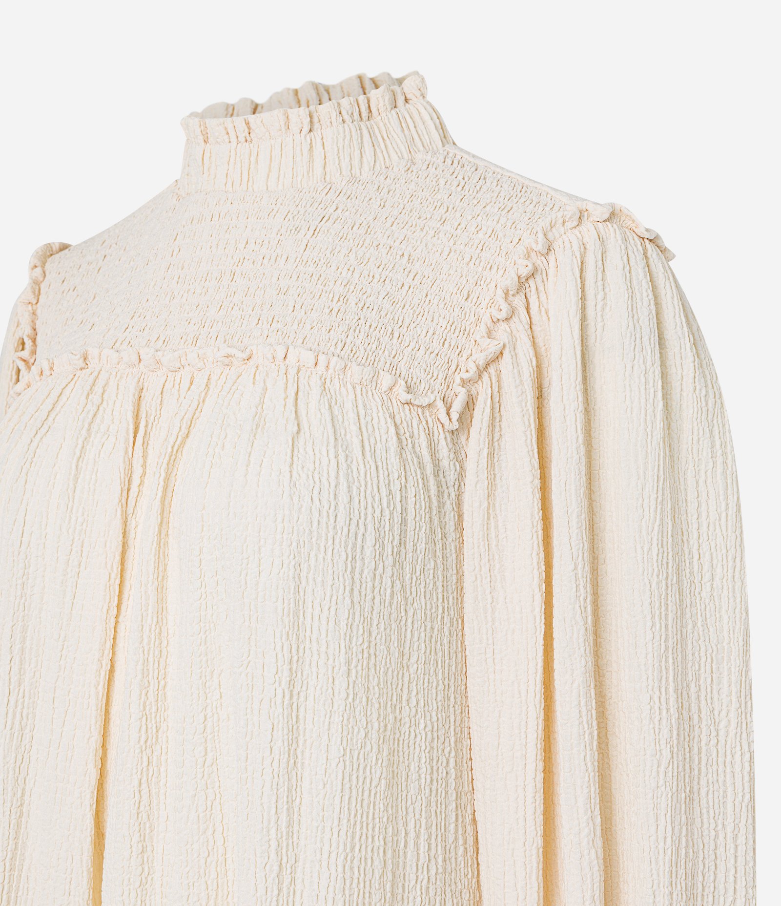 Vestido Curto em Viscose com Gola Alta e Lastex Bege 6