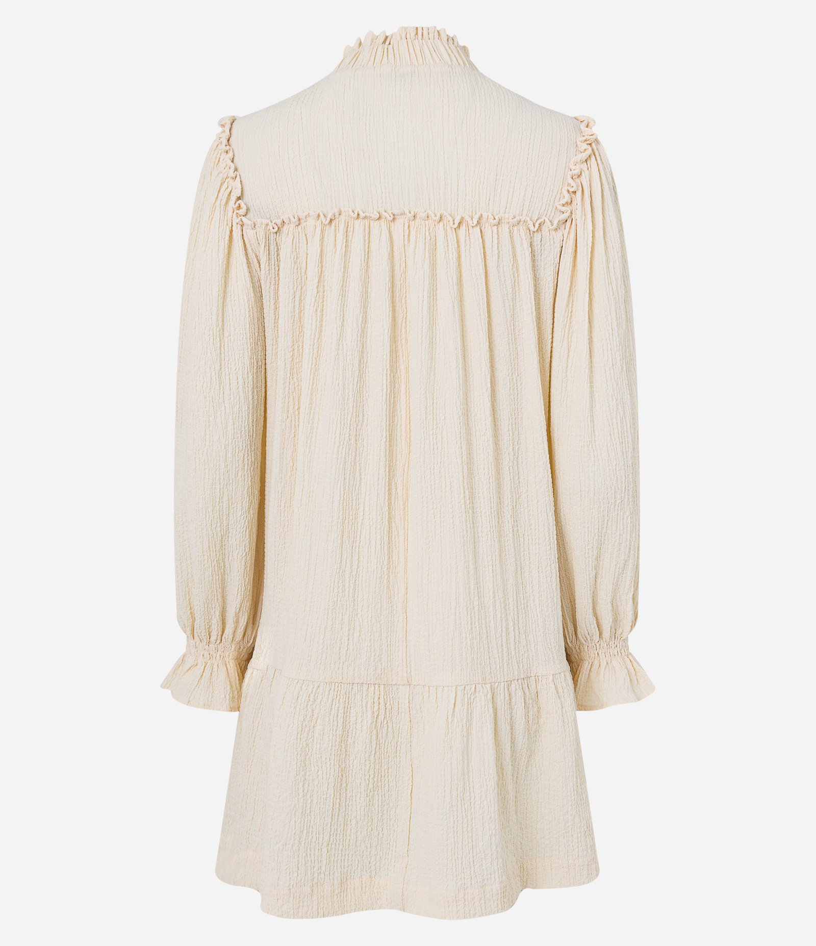 Vestido Curto em Viscose com Gola Alta e Lastex Bege 7