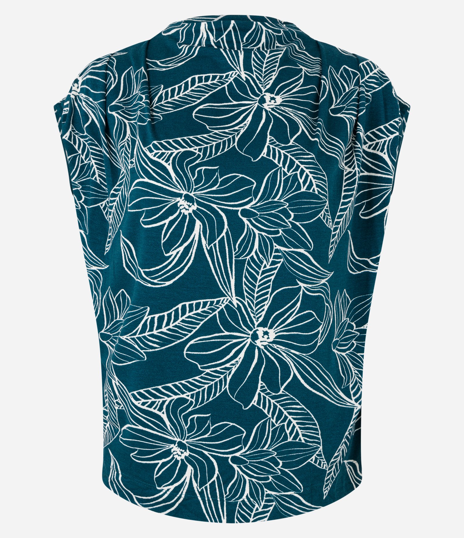 Blusa em Viscose com Pregas nos Ombro e Estampa Folhagem Verde 5