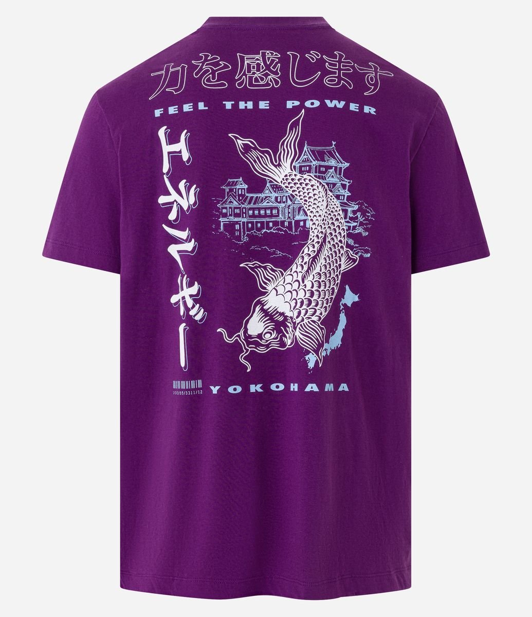 Camiseta Comfort em Meia Malha com Estampa Oriental Roxo