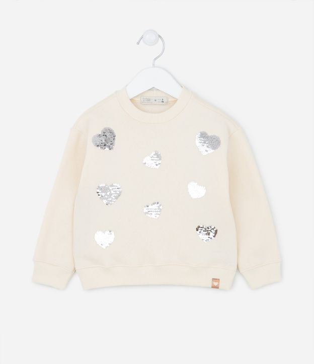 Blusão Moletom Infantil com Corações de Paête - Tam 1 a 5 anos