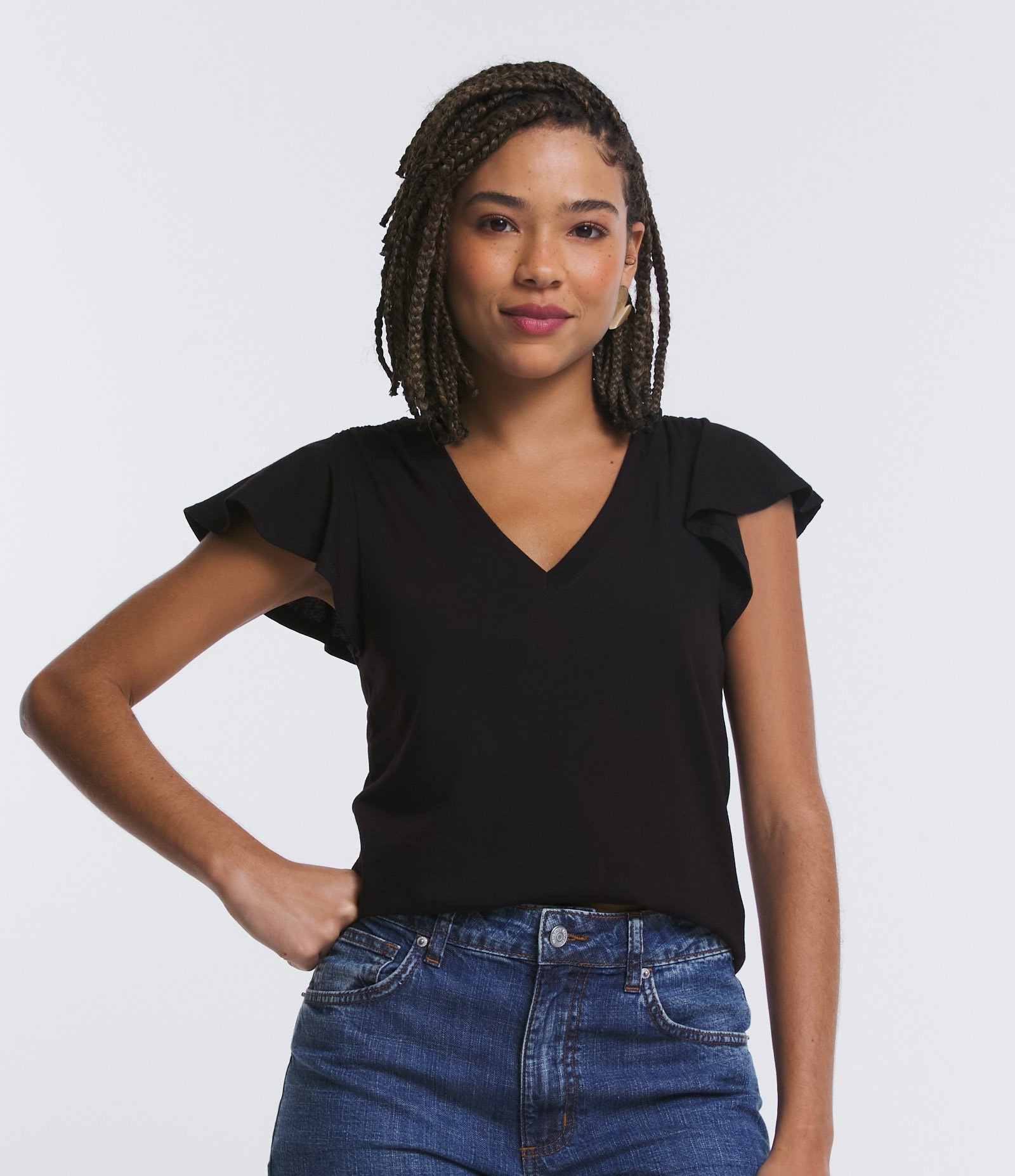 Blusa em Meia Malha com Decote V e Mangas Soltinhas 1