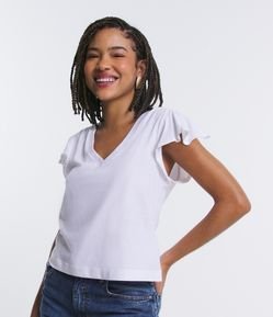 Blusa em Meia Malha com Decote V e Mangas Soltinhas