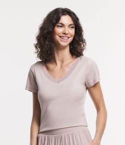 Blusa de Pijama Manga Curta em Ribana com Elastano