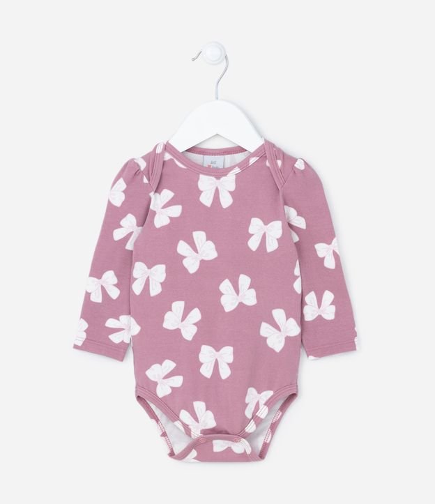 Body Longo Infantil com Estampa de Lacinhos - Tam 0 a 18 meses