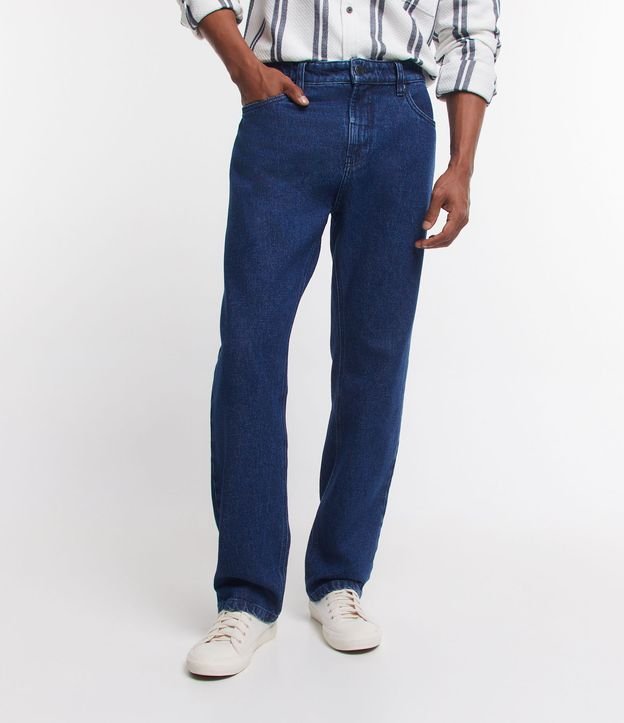 Calça Jeans Reta com Lavagem Clássica Azul 3