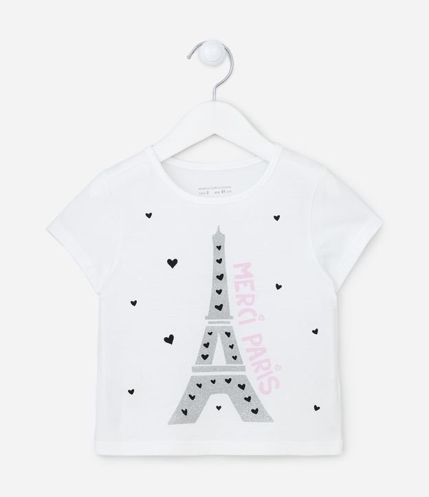 Blusa Manga Curta Infantil com Estampa da Torre Eifel - Tam 1 a 5 anos