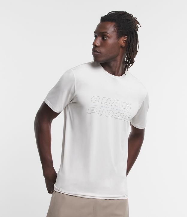 Camiseta Esportiva Dry Fit com Elastano e Lettering Off White - Lojas Renner