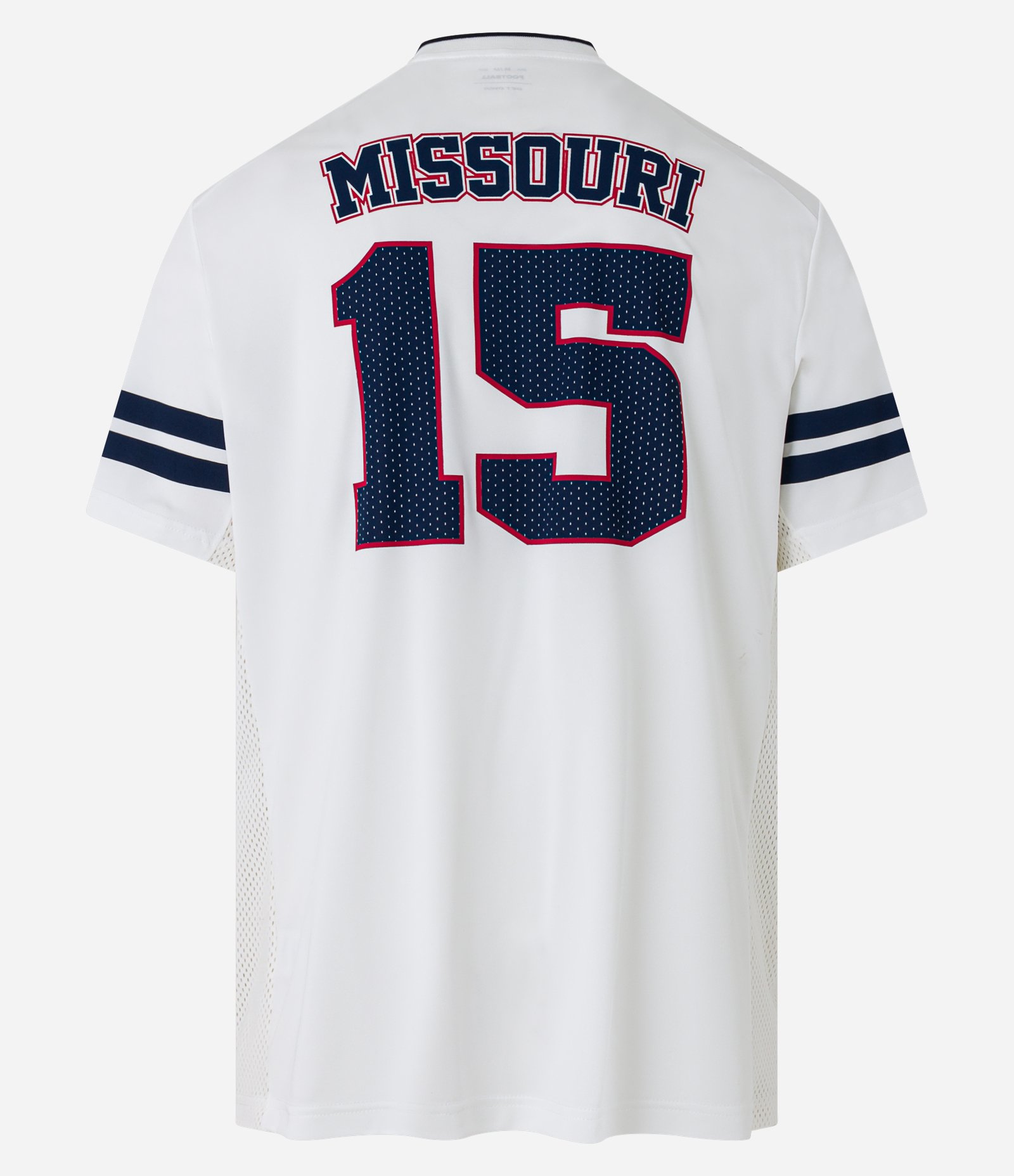 Camiseta Esportiva Tecnologia Dry de Futebol Americano com Estampa do Missouri Branco 7