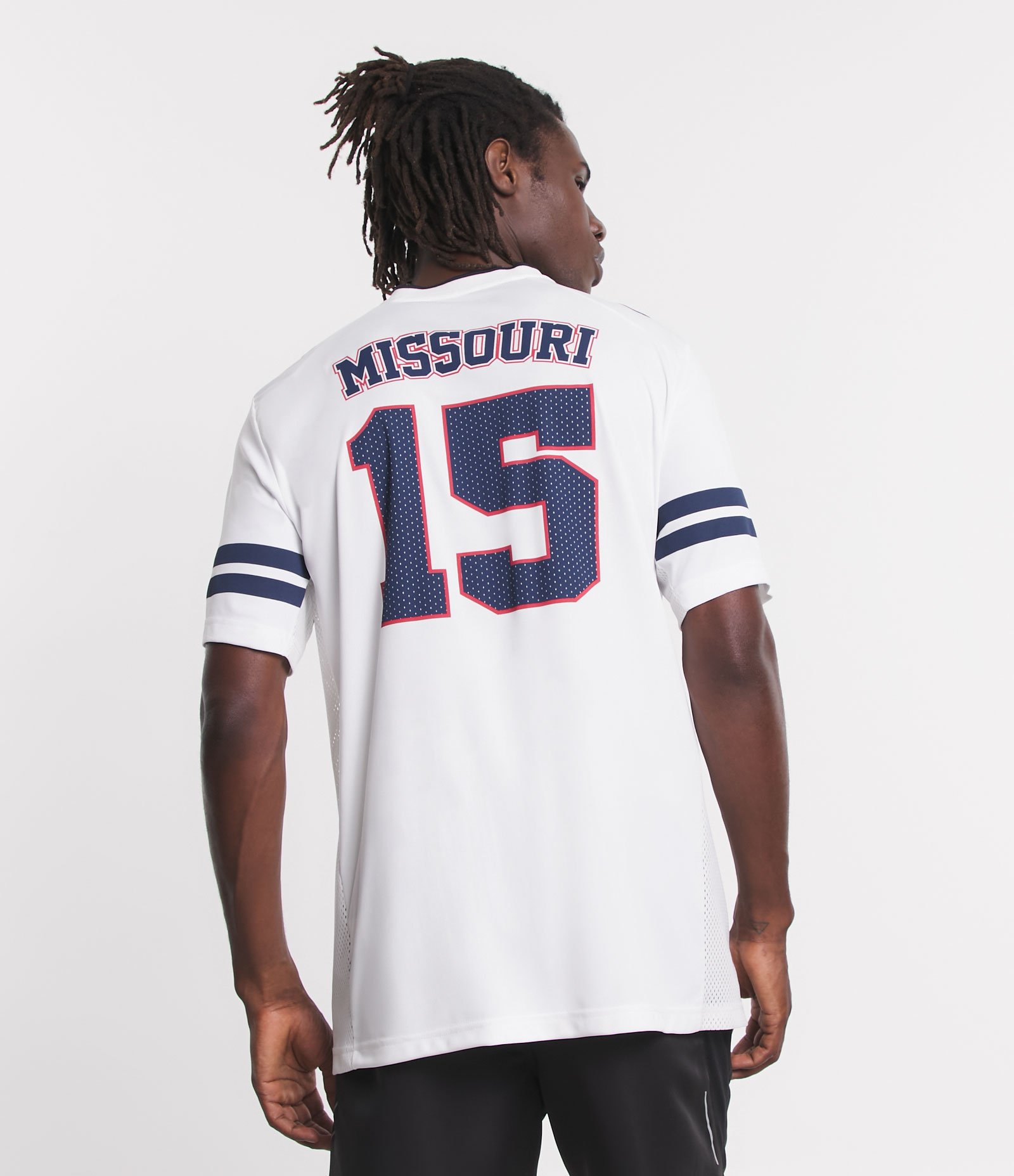 Camiseta Esportiva Tecnologia Dry de Futebol Americano com Estampa do Missouri Branco 3