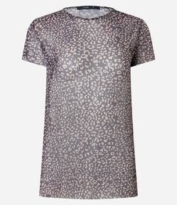 Blusa em Tule Plissado com Estampa Animal Print Onça