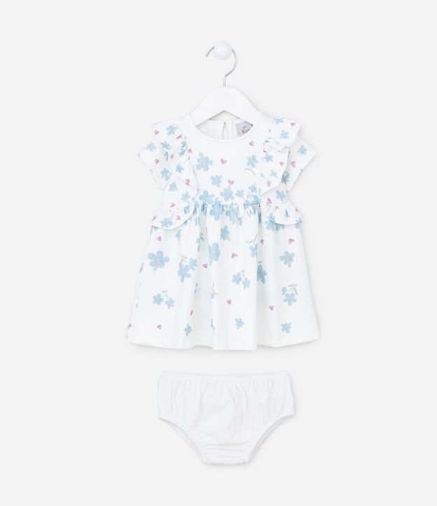 Vestido Infantil em Meia Malha com Estampa Floral - Tam 0 a 18 meses