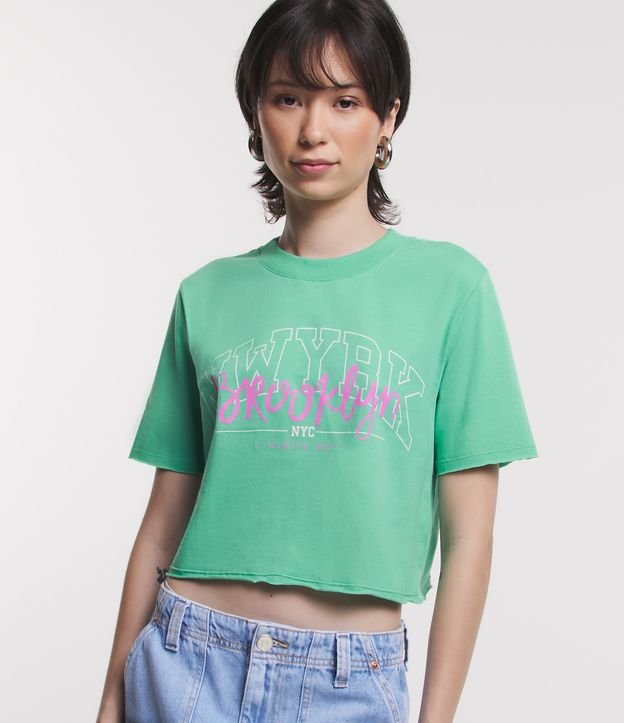 Camiseta Cropped com Estampa Brooklyn NYC