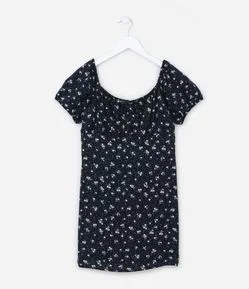 Vestido Infantil em Viscose com Estampa de Flores - Tam 5 a 14 anos