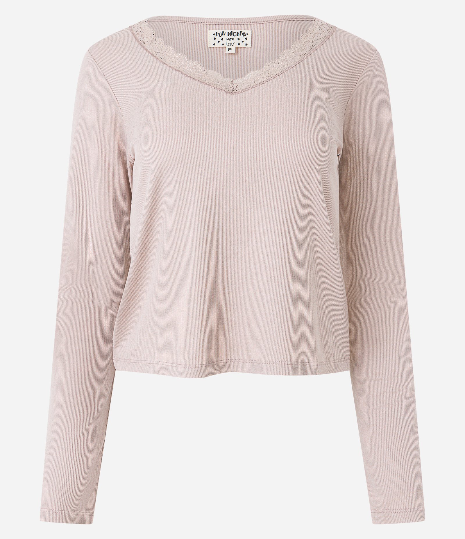 Blusa de Pijama em Ribana com Renda na Gola Rosa Antigo 5