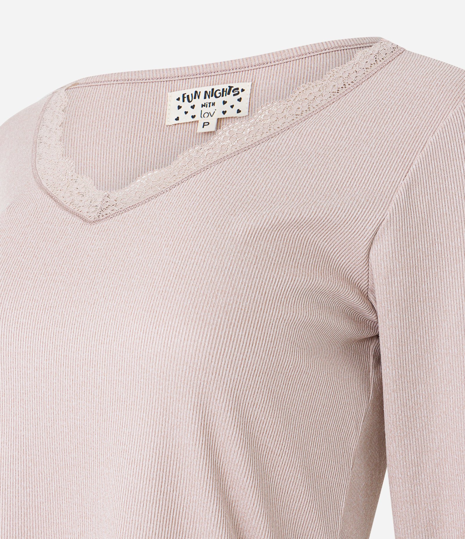 Blusa de Pijama em Ribana com Renda na Gola Rosa Antigo 6