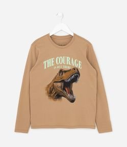 Camiseta Manga Longa Infantil com Estampa de Dinossauro - Tam 5 a 14 anos