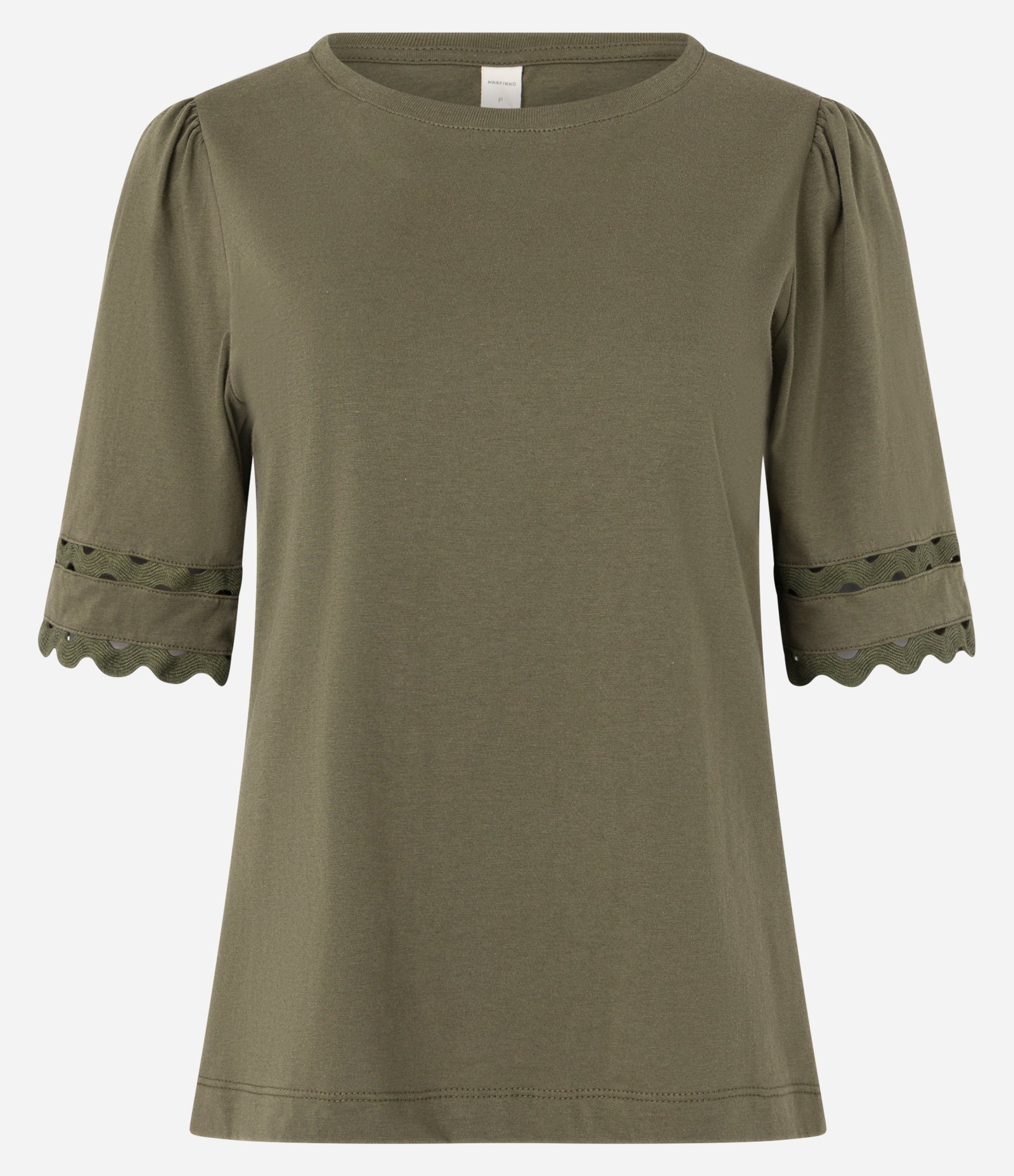 Blusa em Meia Malha com Sianinhas na Manga Curta Bufante Verde Oliva 5