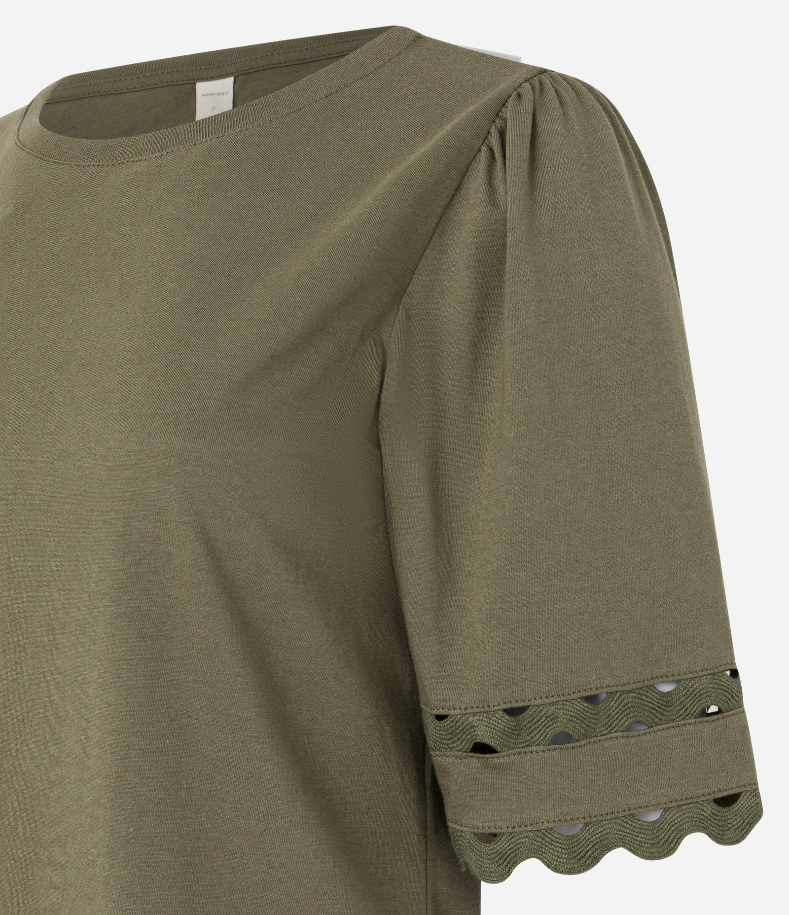 Blusa em Meia Malha com Sianinhas na Manga Curta Bufante Verde Oliva 6