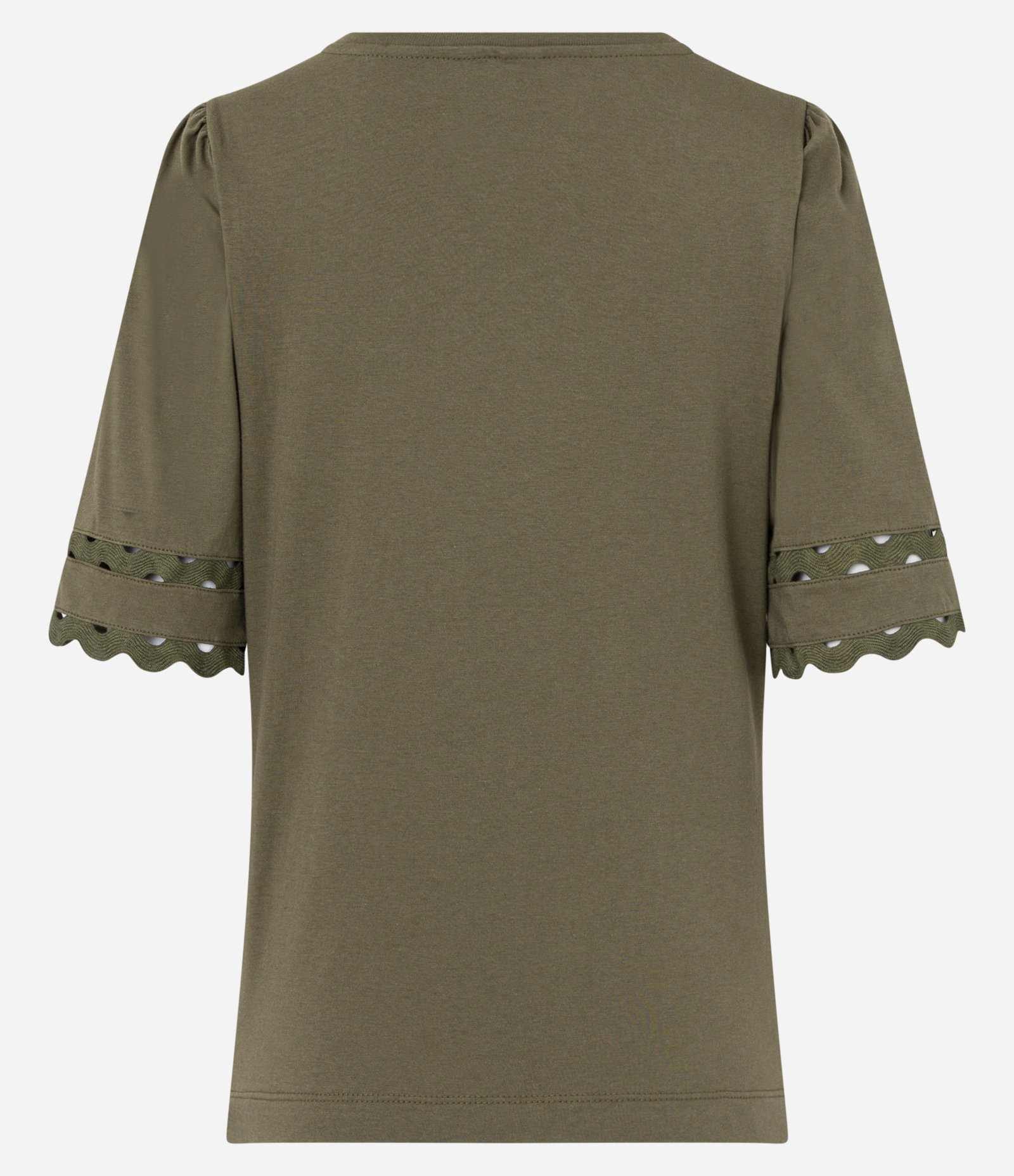 Blusa em Meia Malha com Sianinhas na Manga Curta Bufante Verde Oliva 7