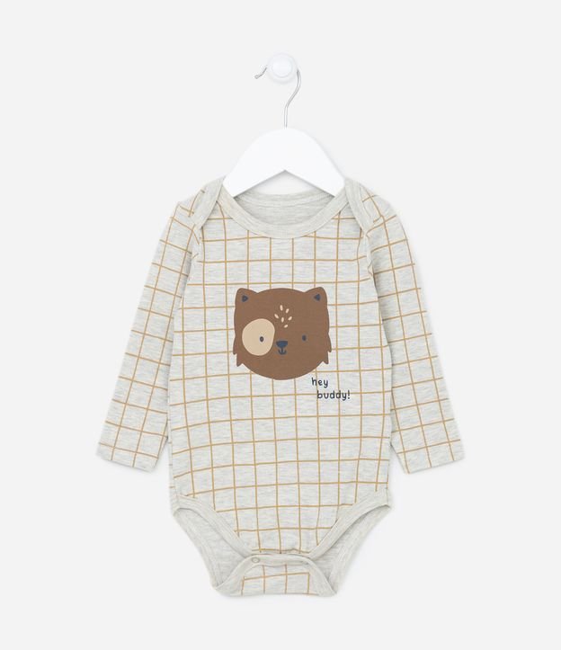 Body Longo Infantil em Meia Malha com Estampa de Cachorrinho - Tam 0 a 18 meses