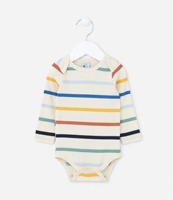 Body Longo Infantil em Meia Malha com Estampa Listrada - Tam 0 a 18 meses