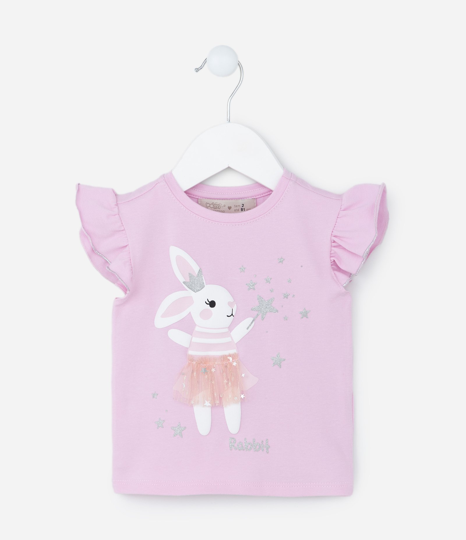 Blusa Manga de Babadinho Infantil com Estampa de Coelinha - Tam 1 a 5 anos Rosa 1
