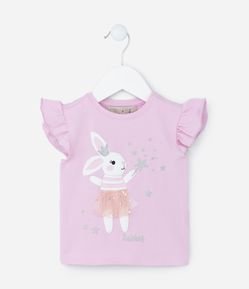 Blusa Manga de Babadinho Infantil com Estampa de Coelinha - Tam 1 a 5 anos