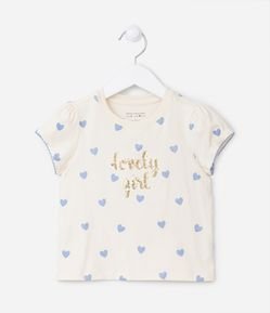 Blusa Manga Curta Infantil com Estampa de Corações - Tam 1 a 5 anos
