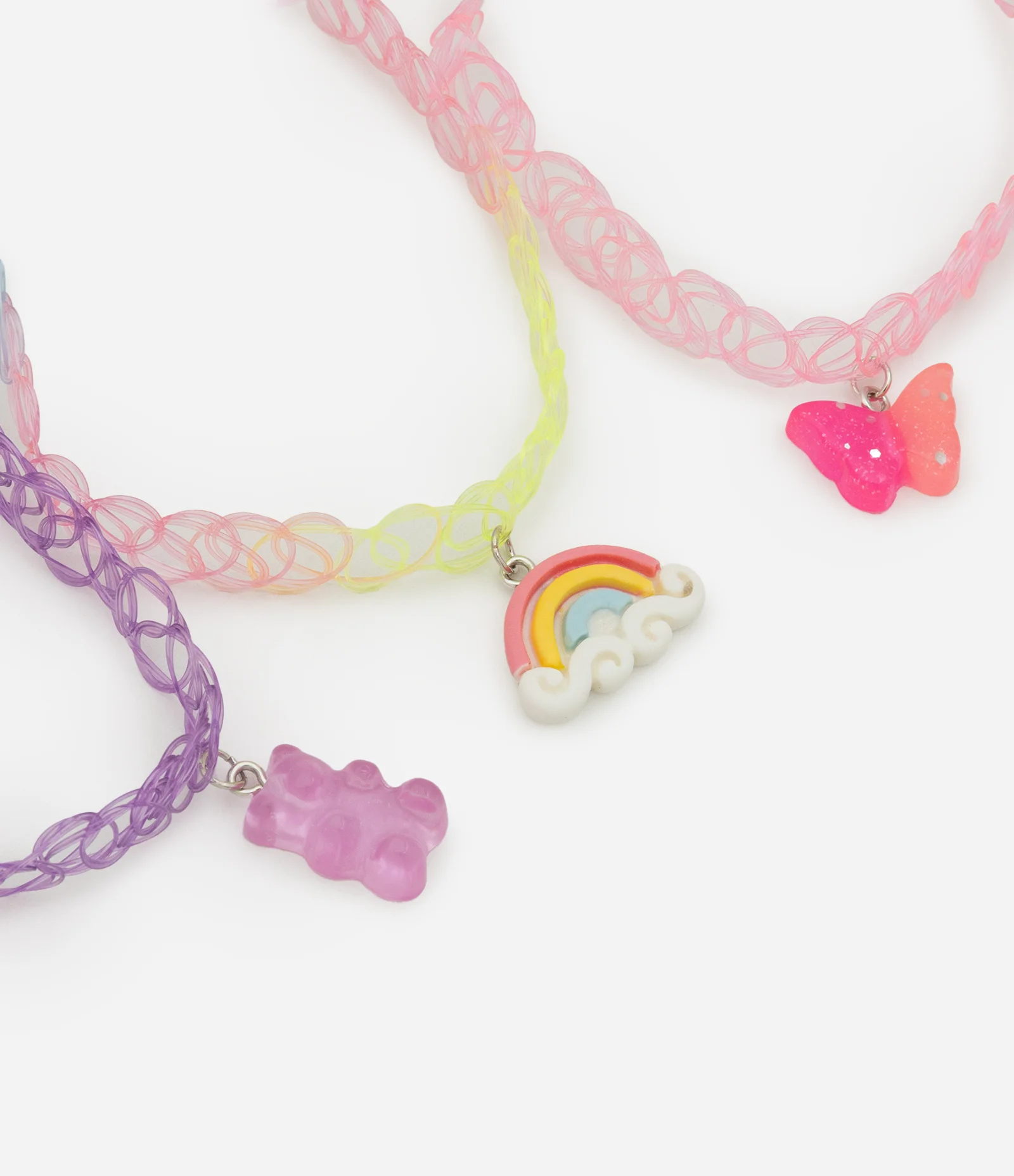 Kit 03 Colares Infantis com Pingentes Diferenciados Rosa/Roxo/Bege 1