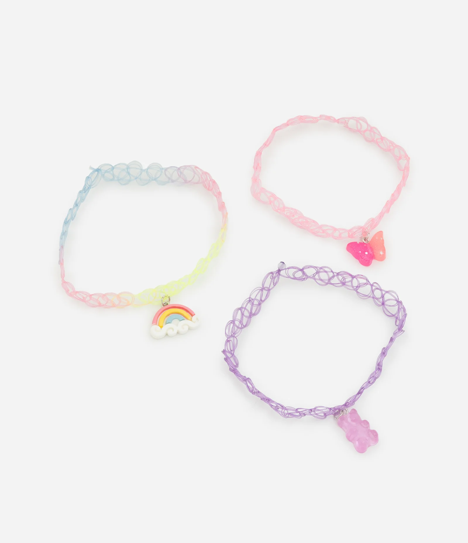 Kit 03 Colares Infantis com Pingentes Diferenciados Rosa/Roxo/Bege 2