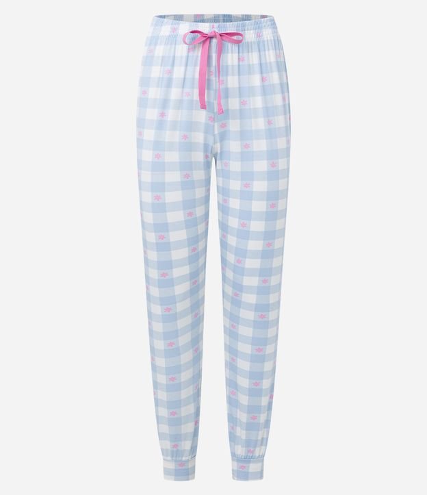 Pijama Americano Longo em Viscolycra com Estampa Xadrez Azul 7