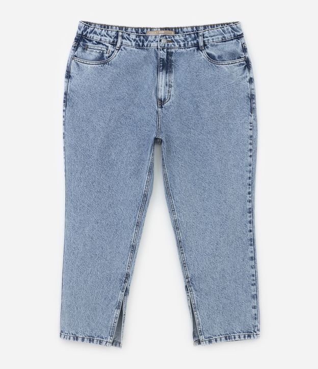 Calça Reta em Jeans Marmorizado e Fendinha na Barra Curve & Plus Size Azul Jeans 7