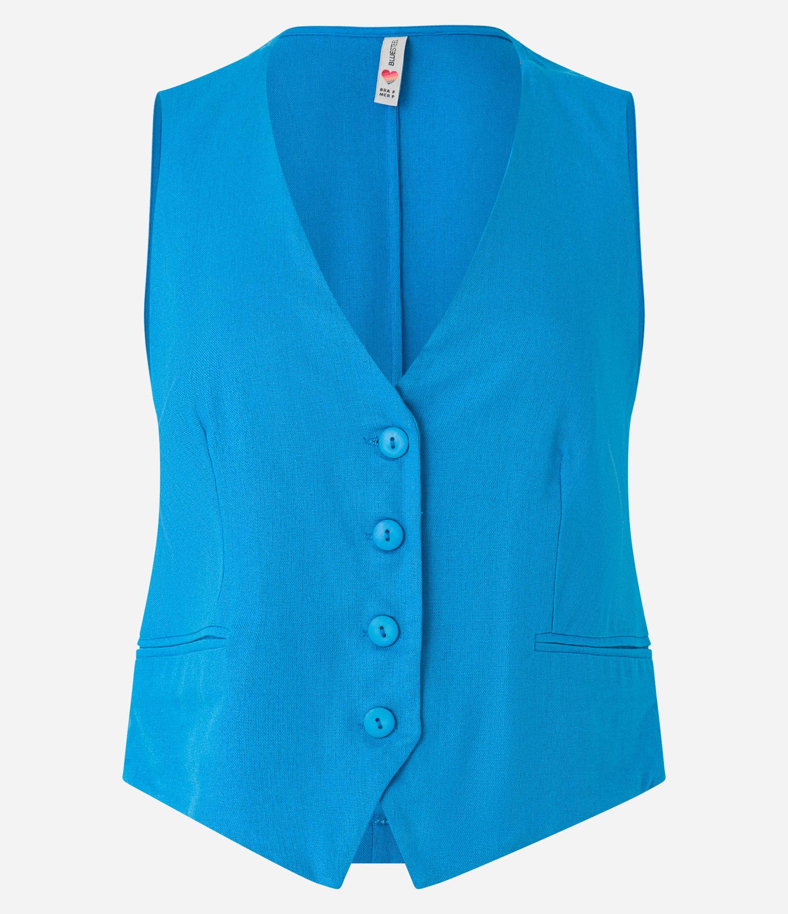 Colete em Linho com Botões e Lapela Azul 5