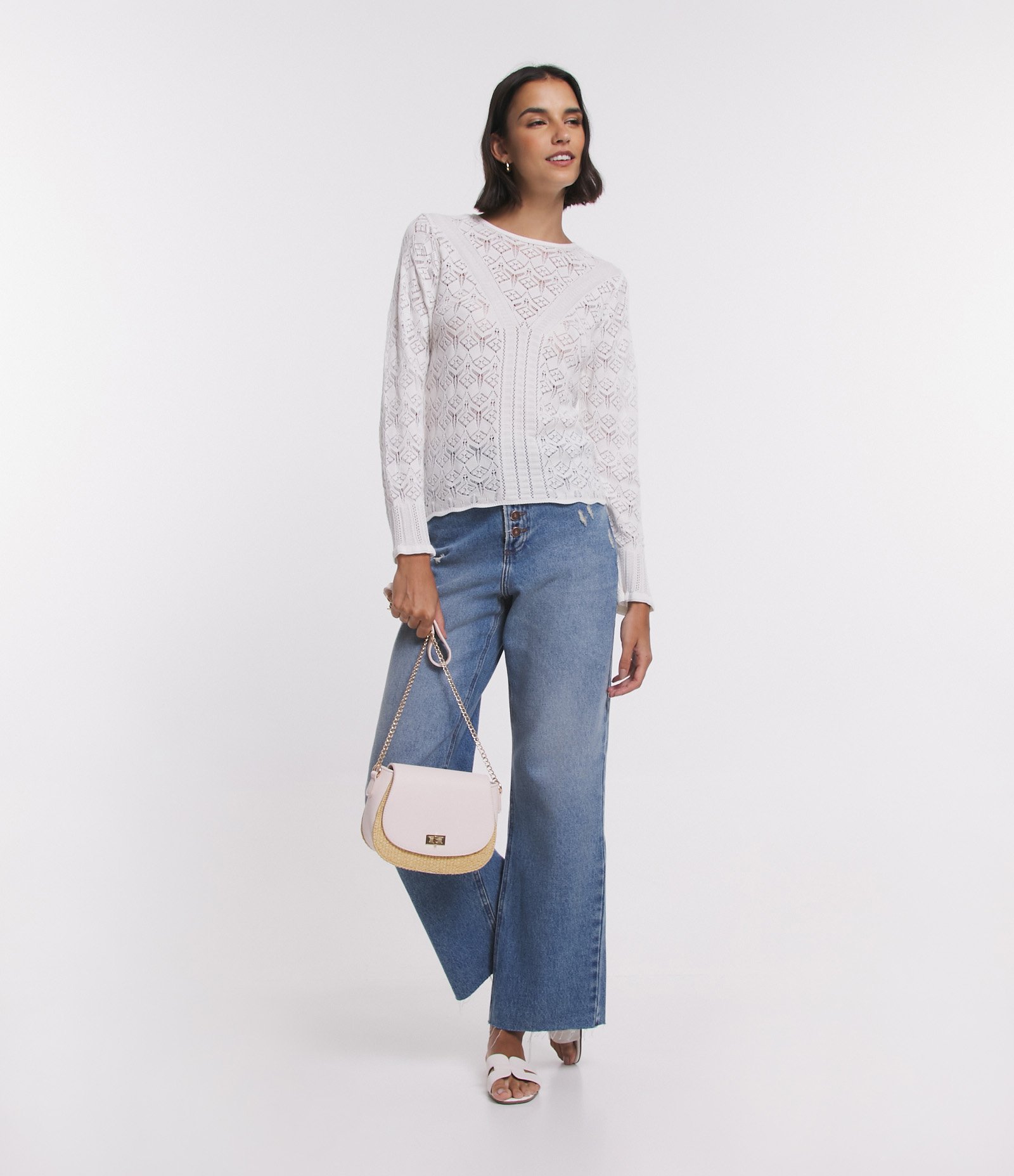 Blusa em Tricô com Detalhes Vazados Off White 2
