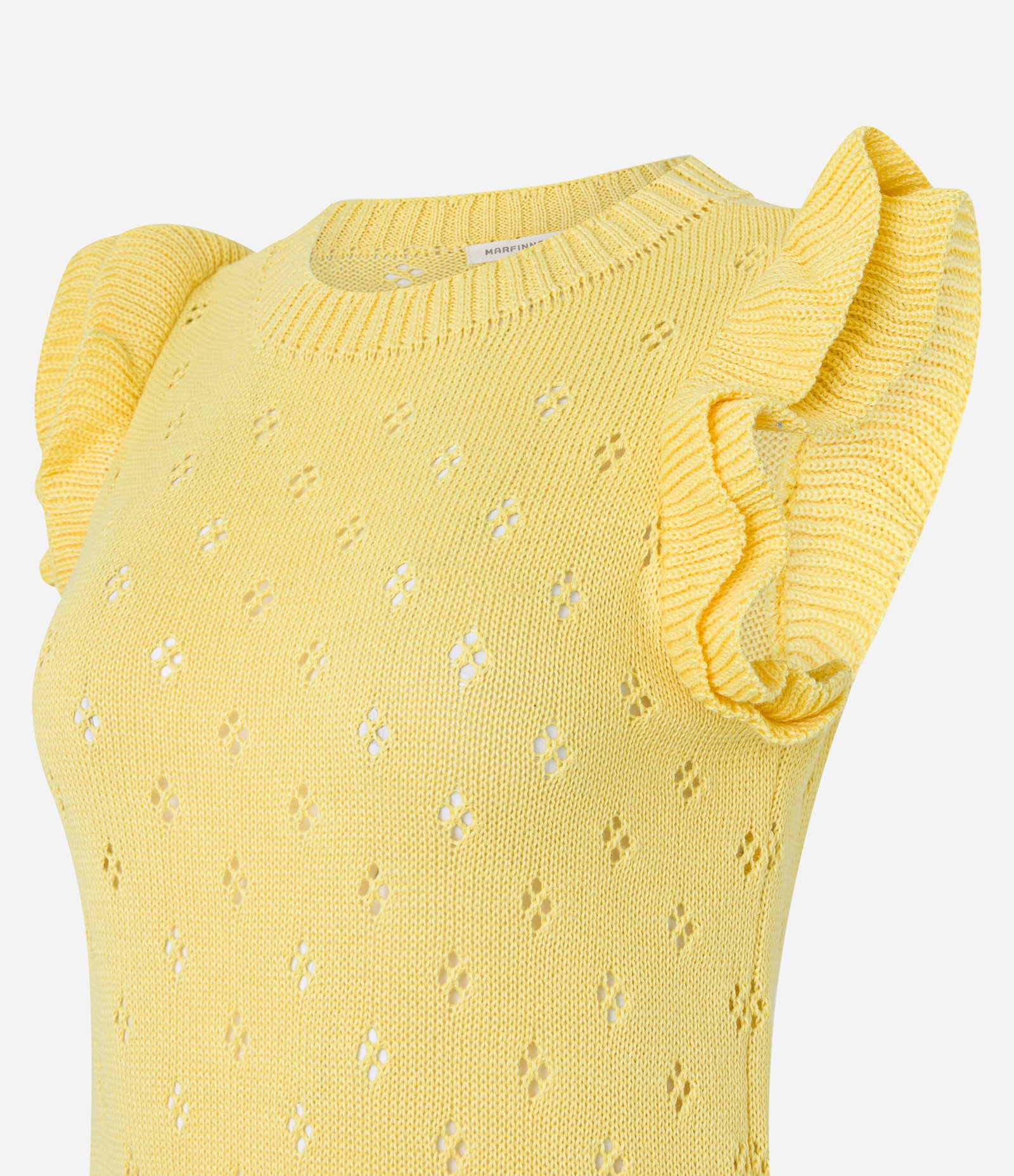 Blusa Sem Manga em Tricô Vazado com Babado no Ombro Amarelo 8